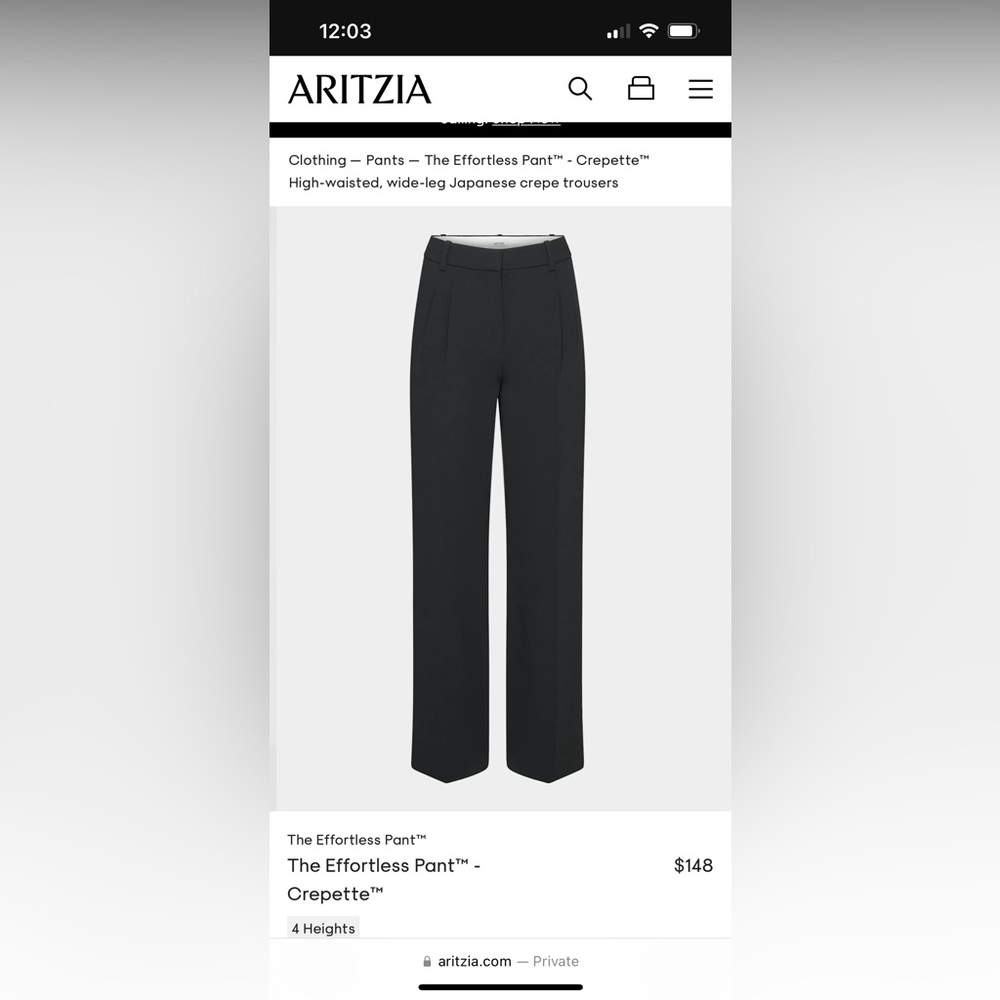 Aritzia wilfred effortless black pants, size 0